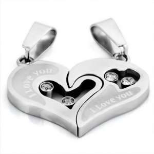 2pcs Silver Gold Stainless Steel Heart Couple Lovers Pendant Necklace