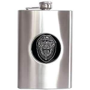  4 Of Best Quality Ss Flask W Police Dept Medal By Maxam 