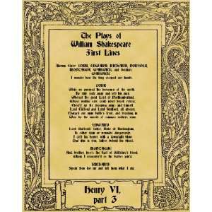   Poster Shakespeare Play First Lines Henry VI Part 3