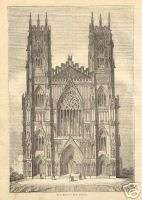 1860 Print The West Front of York Minster England  