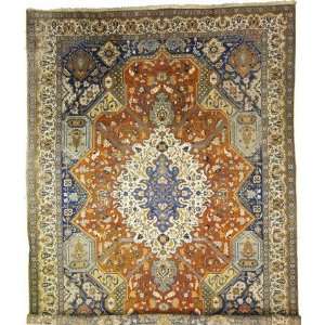   10 x 138 Blue Persian Hand Knotted Wool Heriz Rug: Furniture & Decor