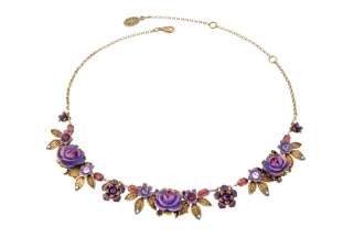 Michal Negrin Collar Necklace with Purple & Lilac Crystals and Rose 