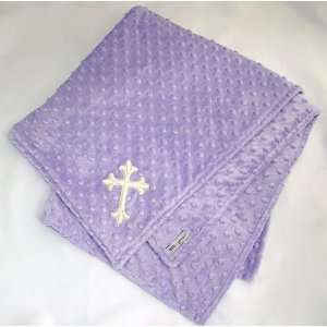    Baby Girl Embroidered Cross Minky Blanket in Lavender Baby