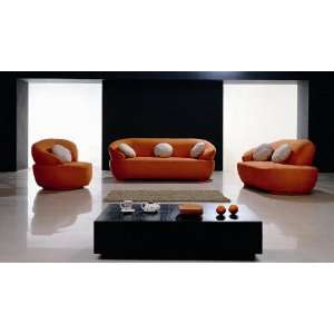  Contemporary Orange Microfiber Sofa Set