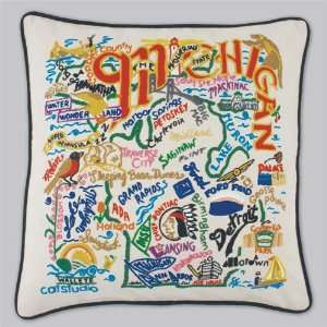  Cat Studio Embroidered State Pillow   Michigan Patio 