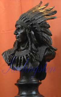 Original Native American Art Indian Chief Bronze Bust Sculpture Statue 