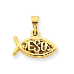  Ichthus Fish Charm in 14k Yellow Gold: Jewelry