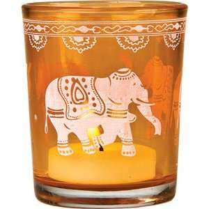   Orange Vintage Glass Candle Holder (elephant design)
