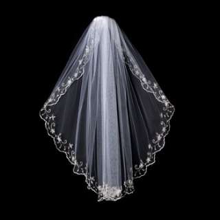 WHITE or IVORY Elbow Length Scalloped Embroidered Veil  