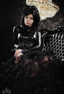 Sexy Black Gothic Wetlook Long Dress Marine /w Layered Lace Luxurious