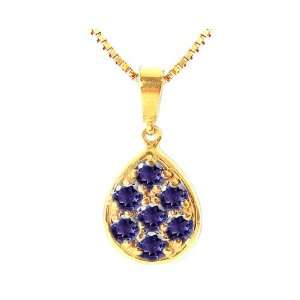   Gold Precious Droplet Gemstone Pendant Iolite , Chain  NOT included