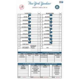  Mariners at Yankees 6 29 2010 Game Used Lineup Card 