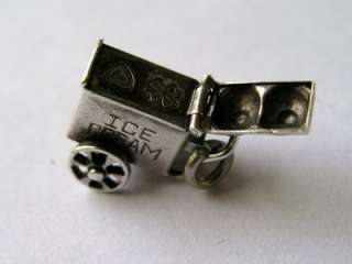 VTG SILVER ICE CREAM CART CHARM OPENS TO HEART CLOVER  