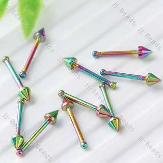 10pc Colorful Nose Ring Spike Bone Ear Bars Stainless Steel Mens Stud 