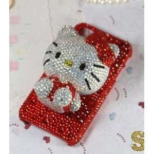  Handcrafted 3D Red & Silver Hello Kitty Crystals iPhone 4 
