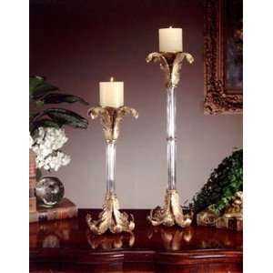  Tall Brass Leaf Candlestick with Glass Accents