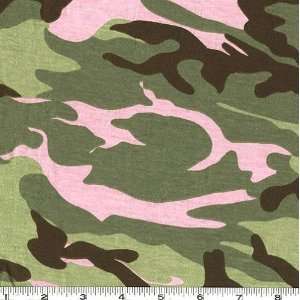  60 Wide Jersey Knit Camo Green/Pink Fabric By The Yard 