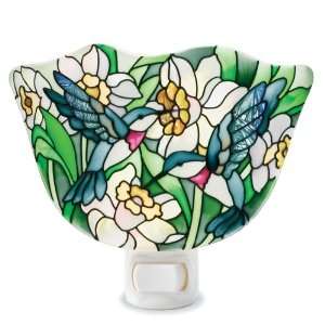 Daffodil and Hummingbirds Tiffany Style   Night Light by Joan Baker