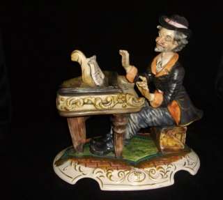 LARGE RARE OLD ANTIQUE CAPODIMONTE FIGURINE MAN PLAYING PIANO 1800S 