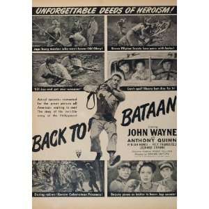 1949 Movie Ad Back to Bataan John Wayne Anthony Quinn   Original Print 