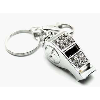   3d Crystal Whistle Charm Key Chain with Lobster Claw Clip Silver Tone