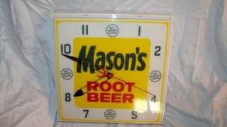 VINTAGE MASONS ROOT BEER KEG BREWED FLAVOR ADVERTISEMENT CLOCK SIGN 