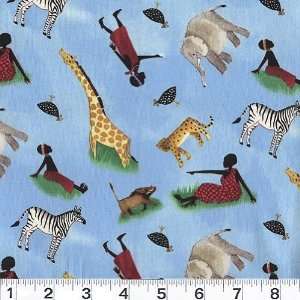   Safari Animal Toss Sky Blue Fabric By The Yard Arts, Crafts & Sewing