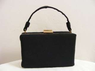 Vtg 40s 50s Black Rayon SQUARE Box Purse Handbag CUTE  