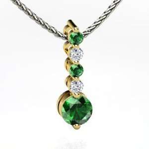 Cascade Necklace, Round Emerald 18K Yellow Gold Necklace with Diamond 
