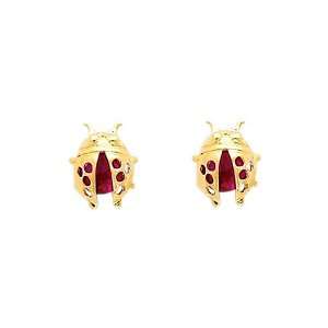  14K Yellow Gold Small Laby bug CZ Stud Earrings for 
