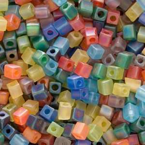  Miyuki 4mm Glass Cube Bead Mix Matte Transparent Rainbow 