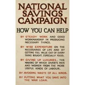 World War I Poster   National savings campaign. How you can help 38 X 