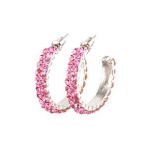   Rose Pink 25mm Rhinestone Hoop Earrings Fashion Jewelry: Jewelry