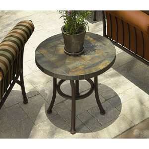   Natural Slate 24 Round Stone Patio End Table Patio, Lawn & Garden