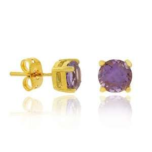   Gold over Sterling Silver Purple CZ 6mm Round Stud Earrings Jewelry