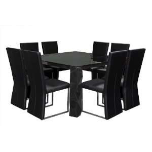   Black 9PC Glass Top Dining Table with Side Chairs: Home & Kitchen