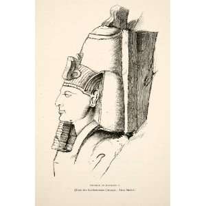  1891 Wood Engraving Abu Simbel Rameses II Sculpture Statue 