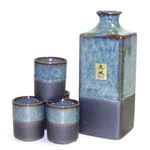  Blue Mottled Square Sake Set