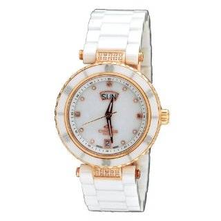  ON642 LRG7 Womens Rose Gold Trim Diamond Accented White Ceramic Watch