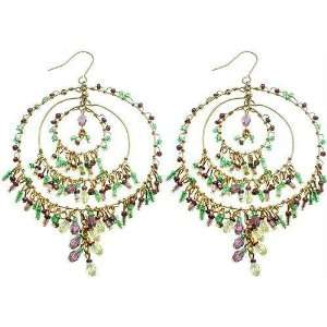  Colorful Beads Triple Circles Dangling Hoop Earrings 