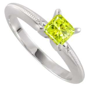   Gold Ring with Greenish Yellow Diamond 1/4 carat Princess cut: Jewelry