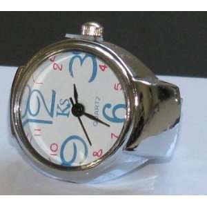   Steel Finger Ring Watches with Blue Big Numbers 