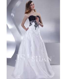 JSSHAN White&Black Long Bridesmaid Formal Party Gown Prom Evening 