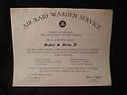 AIR RAID WARDEN SERVICE TRAINING CERTIFICATE WASHINGTON DC 1942 WWII 