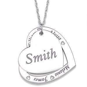   Sterling Silver Family Name Layered Hearts Engraved Necklace Jewelry