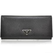 PRADA Saffiano Leather Continental Wallet Clutch Black  