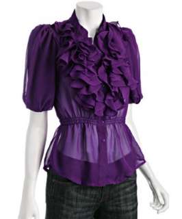 Romeo & Juliet Couture purple chiffon ruffle front blouse   up 