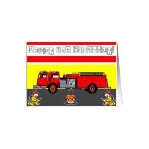  Happy 1st Birthday   Fire Truck Card: Toys & Games