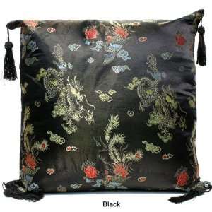 Dragon & Phoenix Pattern Pillow   Black 