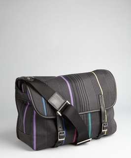 Paul Smith black striped canvas buckle front messenger bag